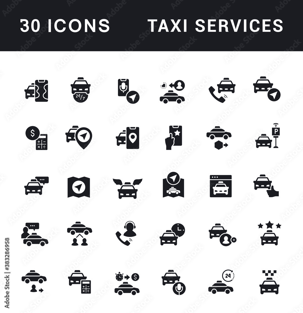 Set of Simple Icons of Taxi Services