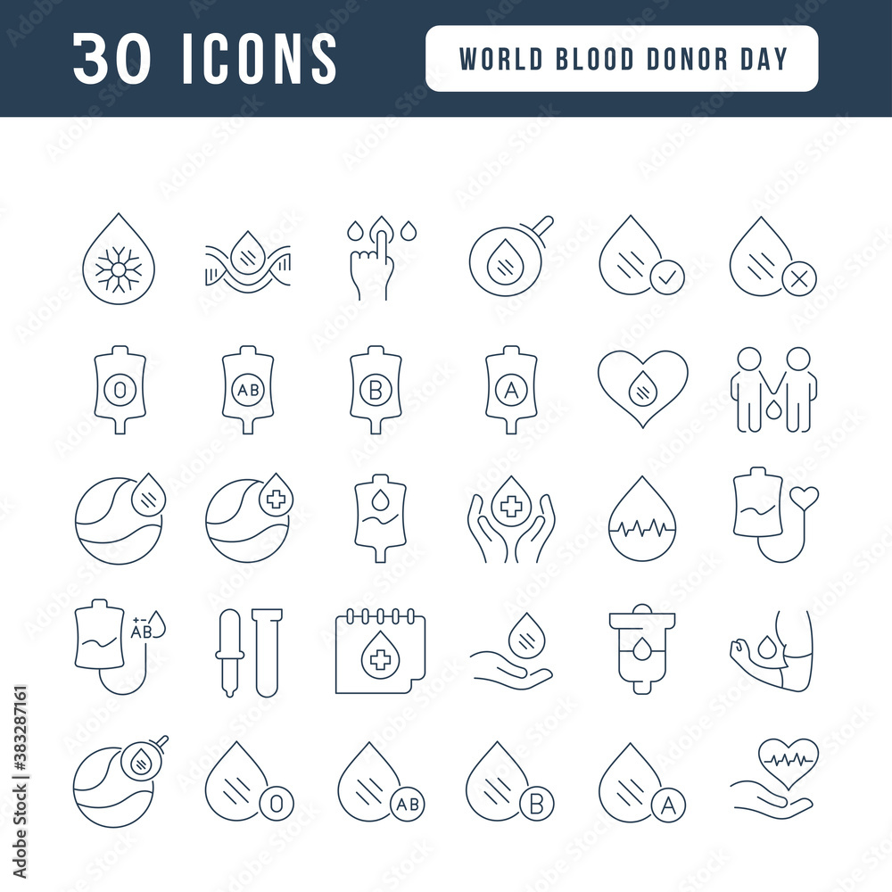 Vector Line Icons of World Blood Donor Day