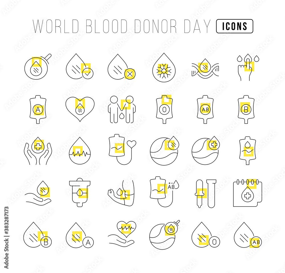 Fototapeta premium Vector Line Icons of World Blood Donor Day