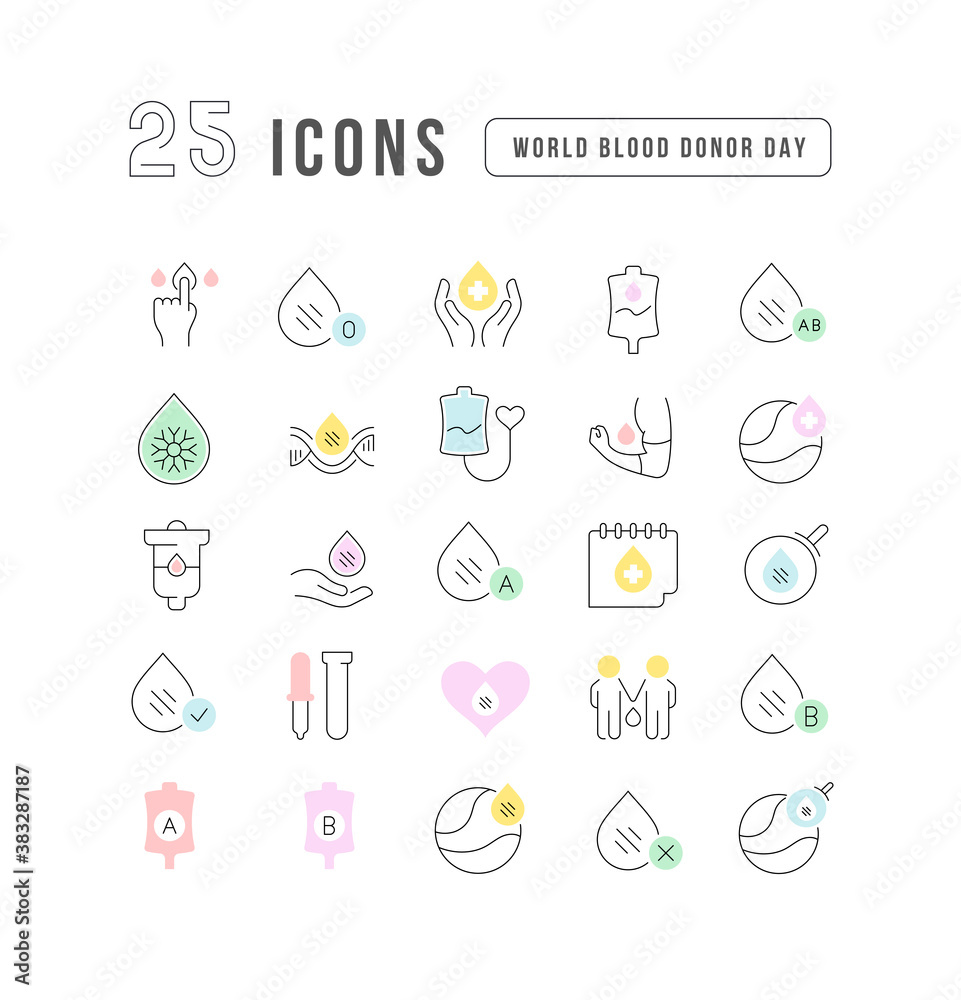 Vector Line Icons of World Blood Donor Day Vector Line Icons of World Blood Donor Day