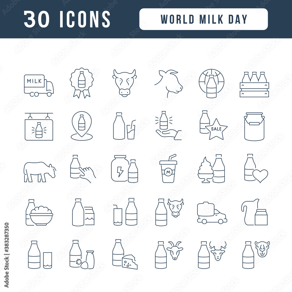 Vector Line Icons of World Milk Day Vector Line Icons of World Milk Day