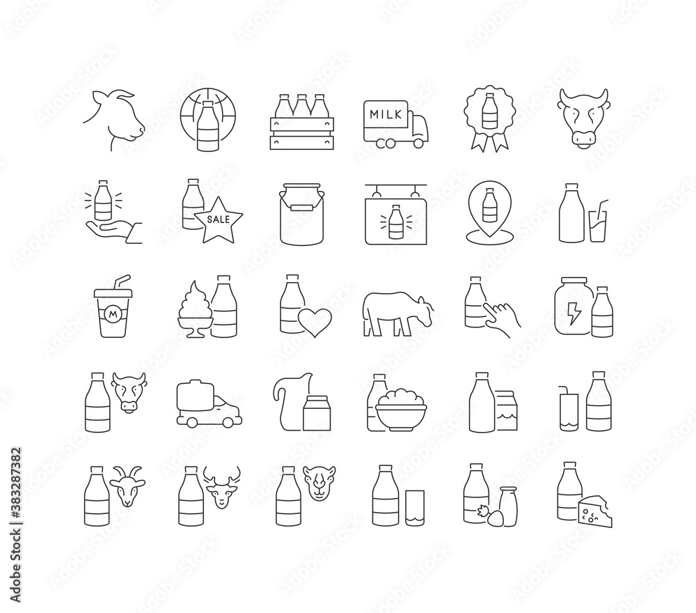 Vector Line Icons of World Milk Day Vector Line Icons of World Milk Day