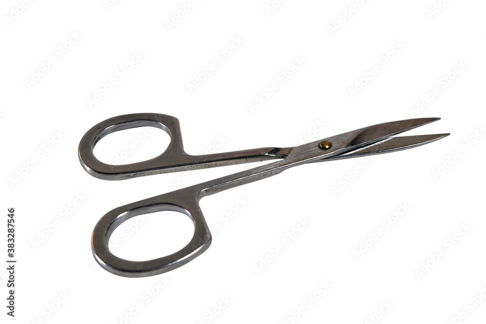 Small manicure scissors isolate on a white background close-up. Small manicure scissors isolate on a white background close-up.