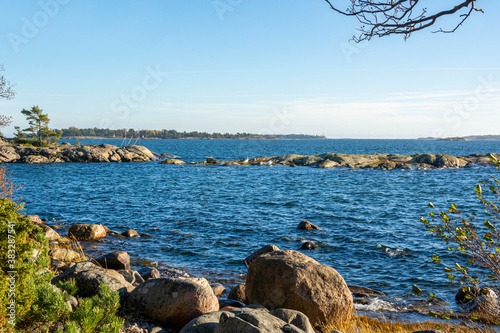 Coastal view of Porkkalanniemi, rocks, stones and Gulf of Finland, Kirkkonummi, Finland photo