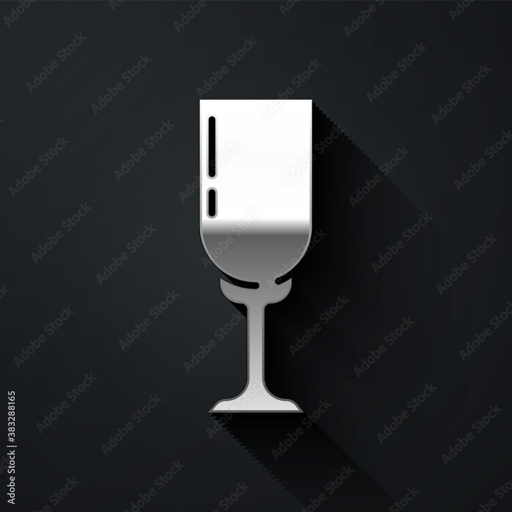 Silver Glass of champagne icon isolated on black background. Long shadow style. Vector. Silver Glass of champagne icon isolated on black background. Long shadow style. Vector.