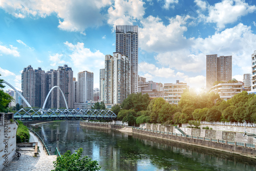 Modern tall buildings and bridge  Guiyang city landscape  China.