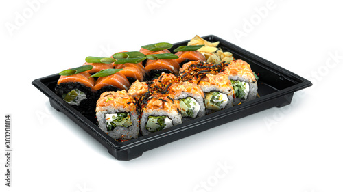 Sushi rolls on a white background. Japanese cuisine. High quality photo