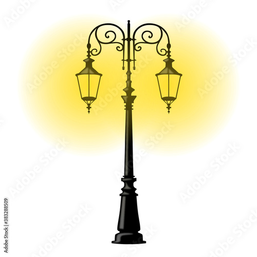 Illustration of an illuminated street lamp / Isolated