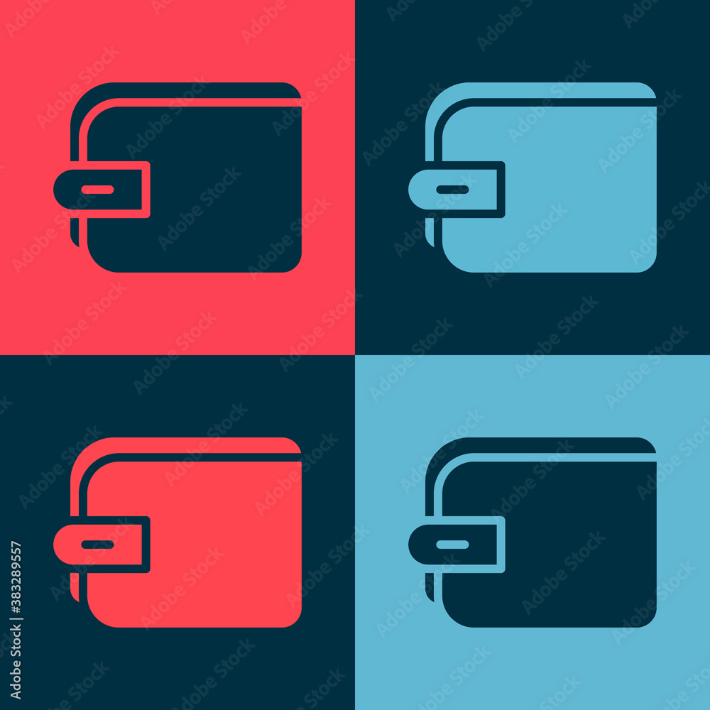 Pop art Wallet icon isolated on color background. Purse icon. Cash savings symbol. Vector. Pop art Wallet icon isolated on color background. Purse icon. Cash savings symbol. Vector.