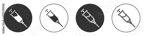 Black Doping syringe icon isolated on white background. Circle button. Vector.