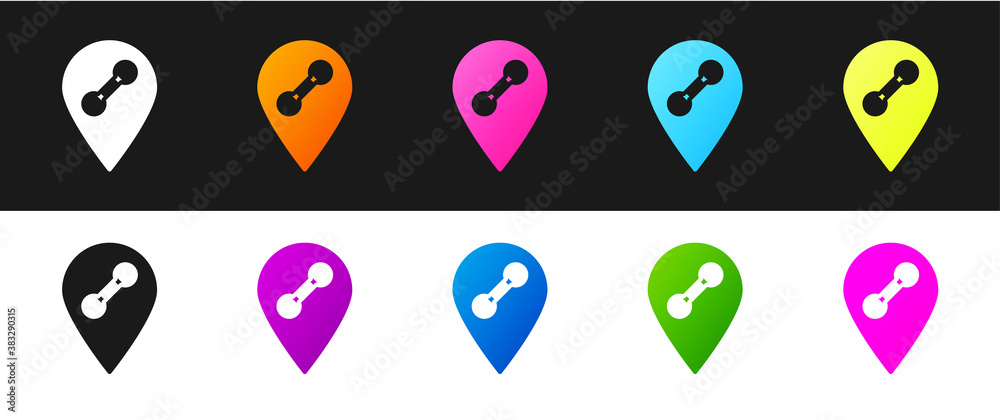 Set Location gym icon isolated on black and white background. Vector. Set Location gym icon isolated on black and white background. Vector.