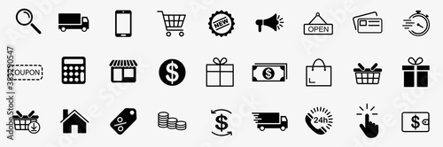 Set of Shopping Online icon line.Shopping and ecommerce icons set.Online shopping set.Payment elements. Vector illustration.