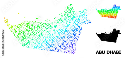 Carcass polygonal and solid map of Abu Dhabi Emirate. Vector structure is created from map of Abu Dhabi Emirate with red stars. Abstract lines and stars form map of Abu Dhabi Emirate.