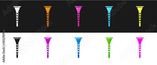 Set Clarinet icon isolated on black and white background. Musical instrument. Vector.