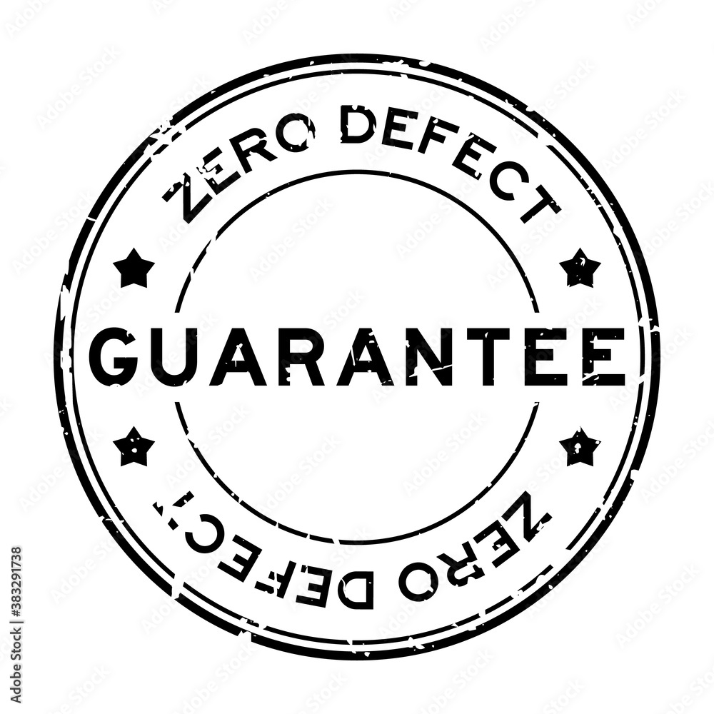 Grunge black zero defect guarantee word round rubber seal stamp on white background