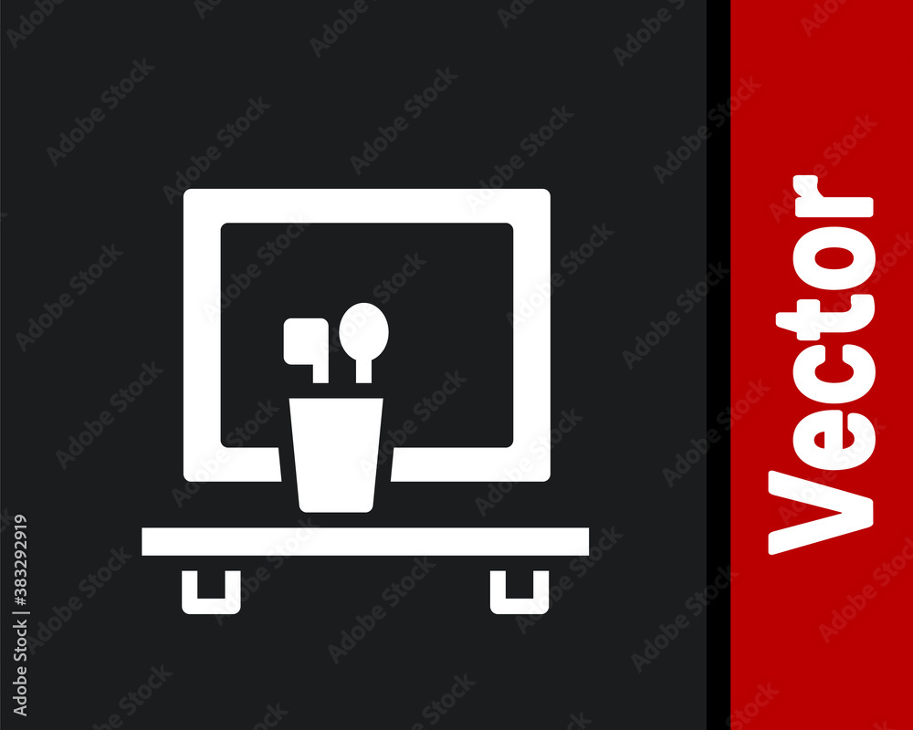White Washbasin mirror icon isolated on black background. Bathroom interior with a mirror. Vector. White Washbasin mirror icon isolated on black background. Bathroom interior with a mirror. Vector.