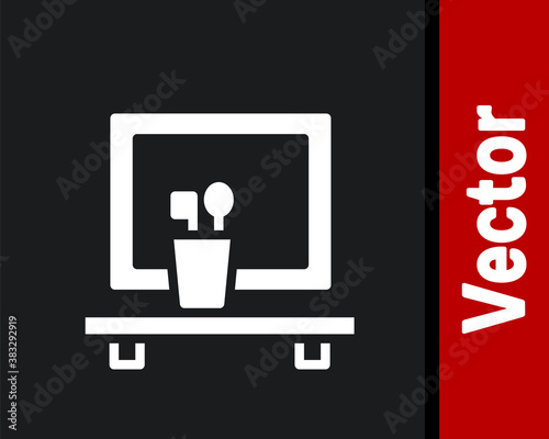 White Washbasin mirror icon isolated on black background. Bathroom interior with a mirror. Vector.