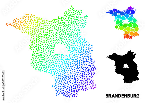 Wire frame polygonal and solid map of Brandenburg State. Vector structure is created from map of Brandenburg State with red stars. Abstract lines and stars form map of Brandenburg State.