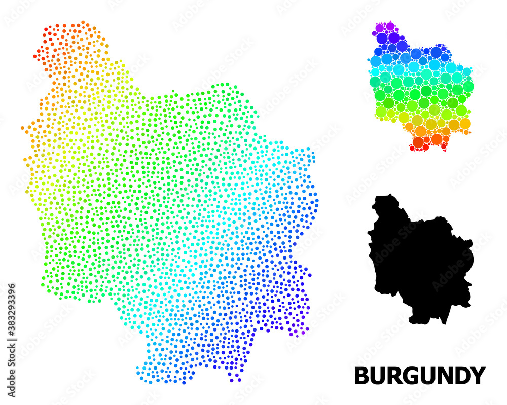 Wire frame polygonal and solid map of Burgundy Province. Vector model is created from map of Burgundy Province with red stars. Abstract lines and stars form map of Burgundy Province.