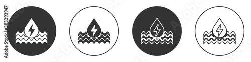 Black Water energy icon isolated on white background. Ecology concept with water droplet. Alternative energy concept. Circle button. Vector.