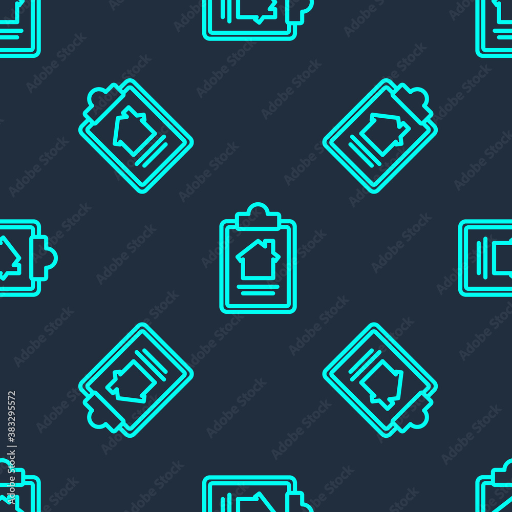 Green line House contract icon isolated seamless pattern on blue background. Contract creation service, document formation, application form composition. Vector Illustration. Green line House contract icon isolated seamless pattern on blue background. Contract creation service, document formation, application form composition. Vector Illustration.