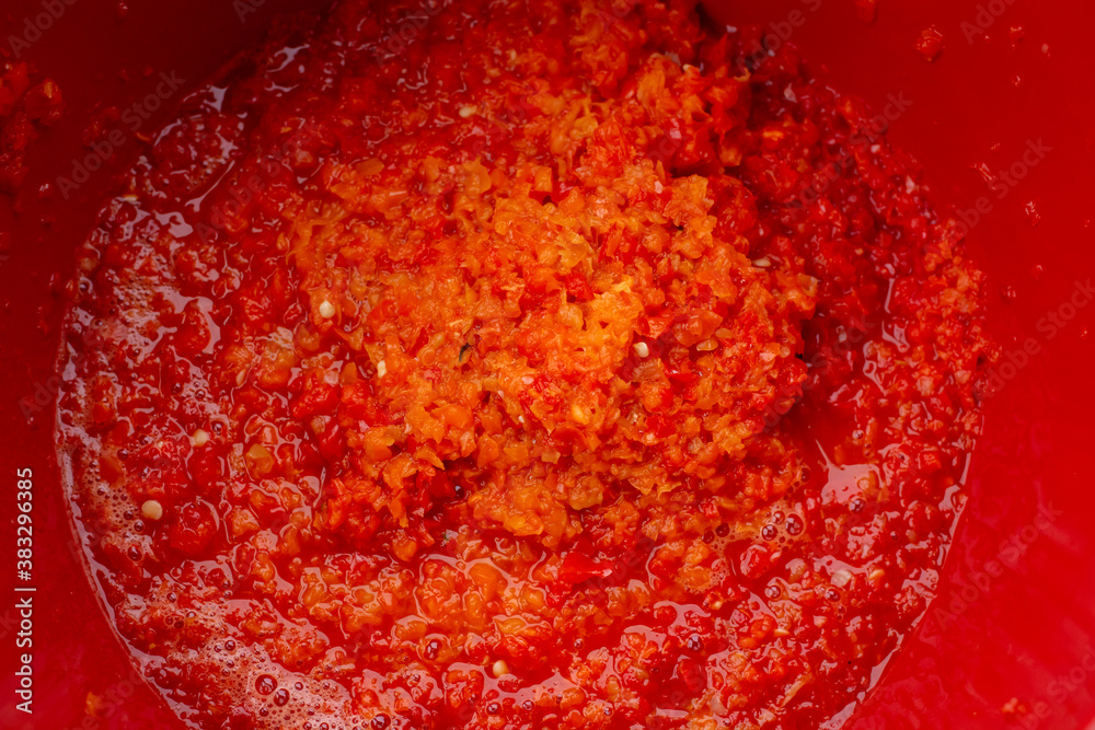 Fresh Ajvar made of tomatoes and paprika Fresh Ajvar made of tomatoes and paprika