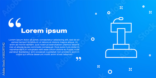 White line Stage stand or debate podium rostrum icon isolated on blue background. Conference speech tribune. Vector.