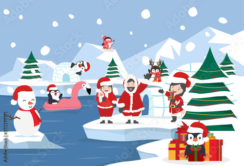 North pole Arctic landscape christmas background