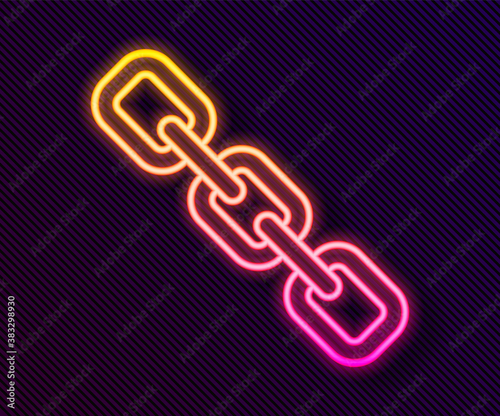 Glowing neon line Chain link icon isolated on black background. Link single. Hyperlink chain symbol. Vector. Glowing neon line Chain link icon isolated on black background. Link single. Hyperlink chain symbol. Vector.