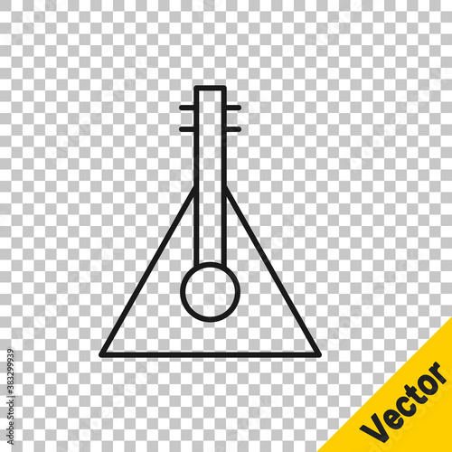 Black line Musical instrument balalaika icon isolated on transparent background. Vector.