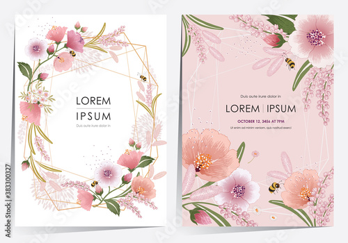 Vector illustration of a beautiful floral frame set for Wedding, anniversary, birthday and party. Design for banner, poster, card, invitation and scrapbook 