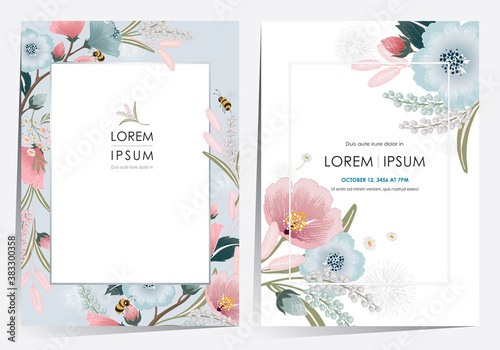 Vector illustration of a beautiful floral frame set for Wedding, anniversary, birthday and party. Design for banner, poster, card, invitation and scrapbook 