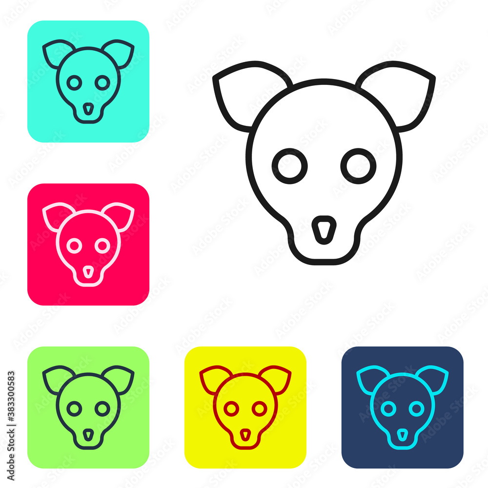 Black line Dog icon isolated on white background. Set icons in color square buttons. Vector.