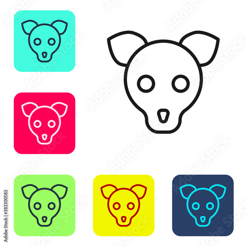 Black line Dog icon isolated on white background. Set icons in color square buttons. Vector.
