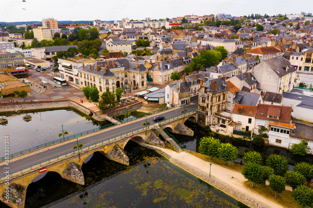 Fototapeta premium Panoramic aerial view of the city of Vierzon in the cher Department, France