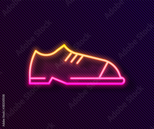Glowing neon line Men shoes icon isolated on black background. Vector.