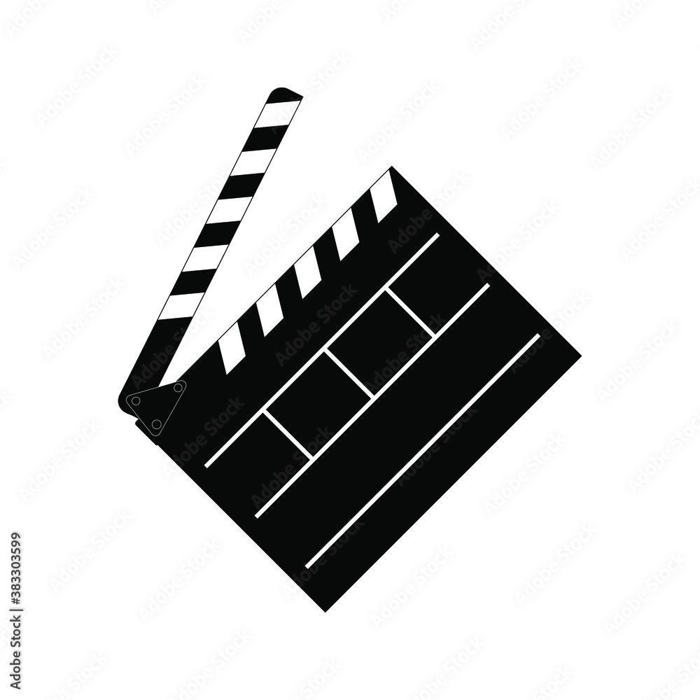 Fototapeta premium Movie clapperboard vector. for cinema film production. Board clap for video clip scene start. Lights, camera, action!. icon vector illustration on white background