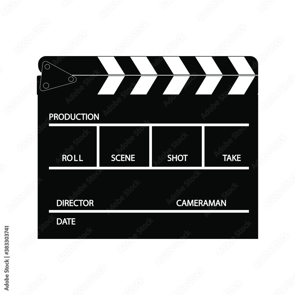 Movie clapperboard vector. for cinema film production. Board clap for video clip scene start. Lights, camera, action!. icon vector illustration on white background