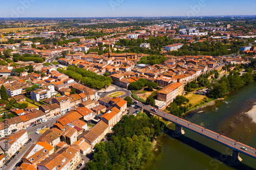 Fototapeta Naklejka Na Ścianę i Meble -  Aerial view of Muret city in Haute-Garonne, southwestern France