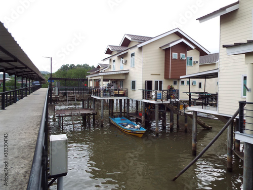 Bandar Seri Begawan, Brunei, January 25, 2017: A boat under a house in Kampong Ayer floating village in Brunei