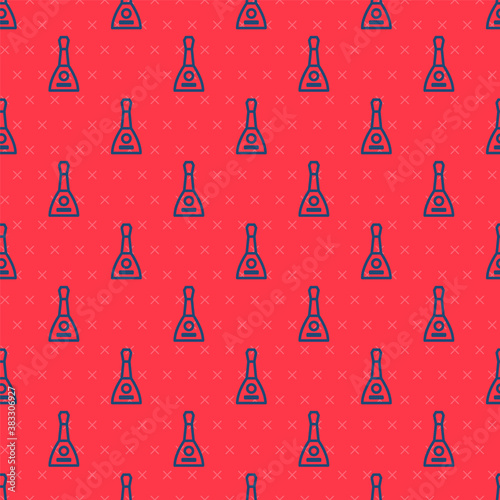 Blue line Musical instrument balalaika icon isolated seamless pattern on red background. Vector.