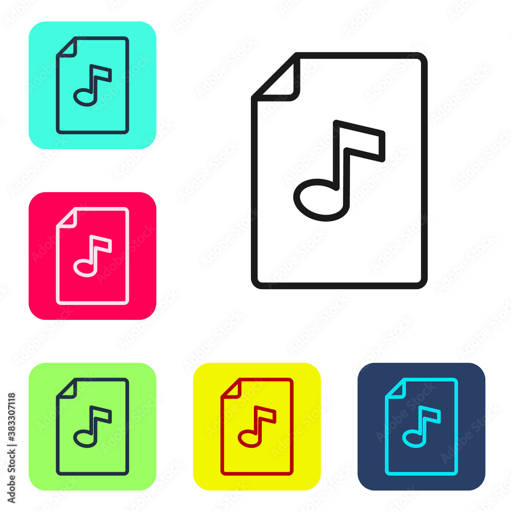 Black line Music book with note icon isolated on white background. Music sheet with note stave. Notebook for musical notes. Set icons in color square buttons. Vector. Black line Music book with note icon isolated on white background. Music sheet with note stave. Notebook for musical notes. Set icons in color square buttons. Vector.