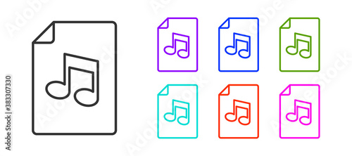 Black line Music book with note icon isolated on white background. Music sheet with note stave. Notebook for musical notes. Set icons colorful. Vector.