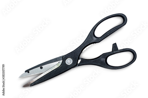 Flat lay image scissor on white background
