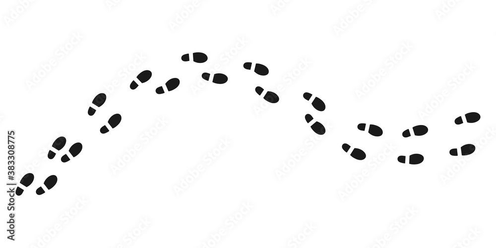 Footprint path isolated on white. Shoe's sole trail. Black boot path of a unknown person. Footprint path isolated on white. Shoe's sole trail. Black boot path of a unknown person.