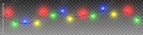 Christmas lights isolated realistic design elements. Glowing lights for Xmas Holiday cards, banners, posters, web design.