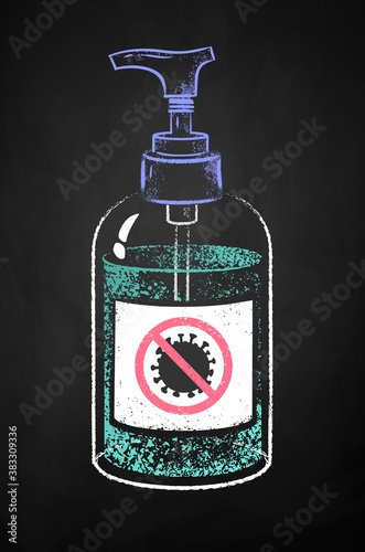 Chalk drawn illustration of sanitizer bottle