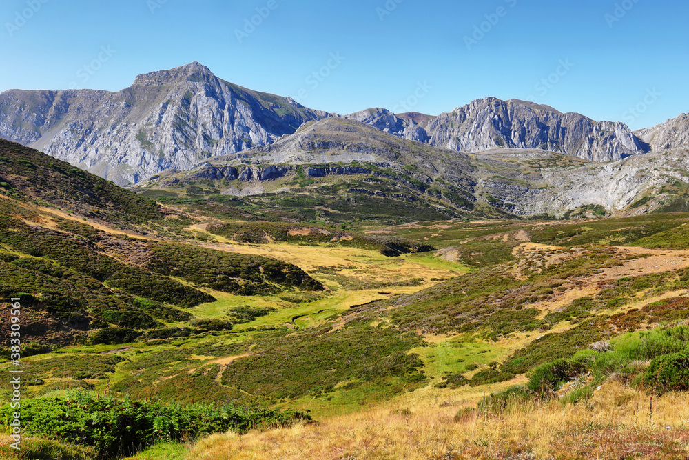 Views of Region of Babia, Province of Leon on the way Peña Orniz from La Cueta village, Spain, Spain