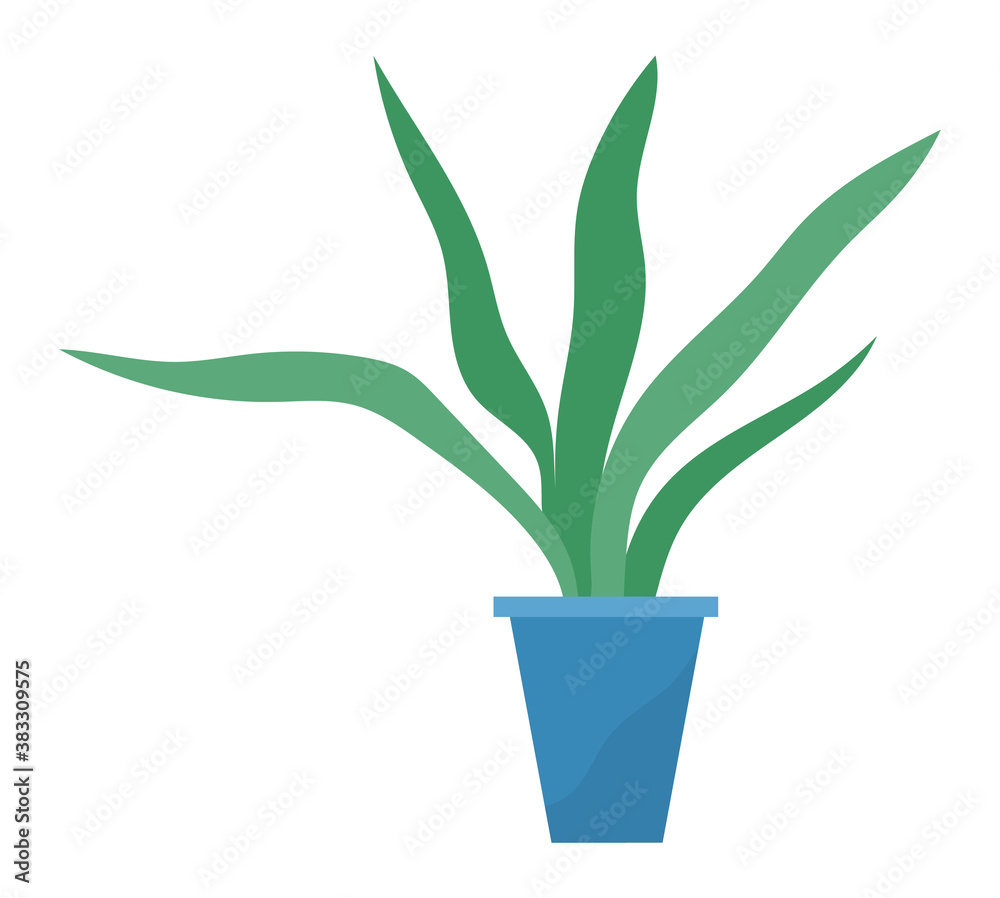Pot with houseplant isolated at white background. Vector flowerpot of decorative green plant with long leaves in ceramic pot. Indoor plant concept of domestic greenery. Icon for home interior plant Pot with houseplant isolated at white background. Vector flowerpot of decorative green plant with long leaves in ceramic pot. Indoor plant concept of domestic greenery. Icon for home interior plant