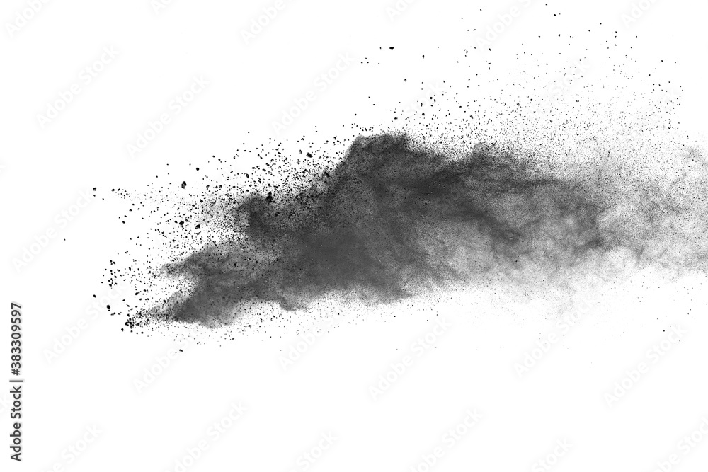 Black powder (Charcoal powder) scattered. Isolated on white background ...
